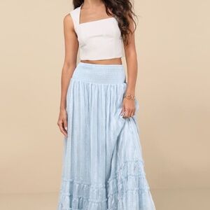 Lulus Sunny Baby Light Blue Smocked Tiered High-waisted Midi Skirt - Size XS
